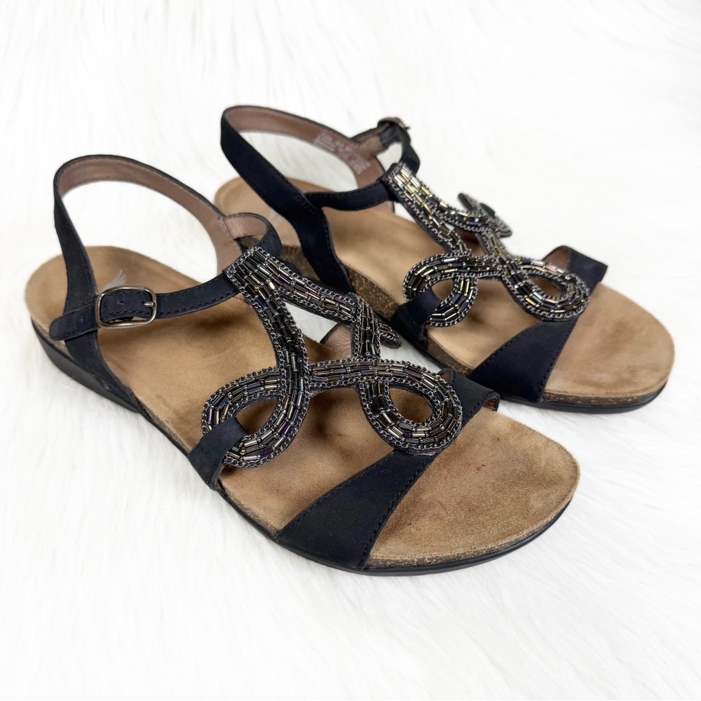 Dansko Beaded Strappy Slingback Black Leather Comfort Sandals 40